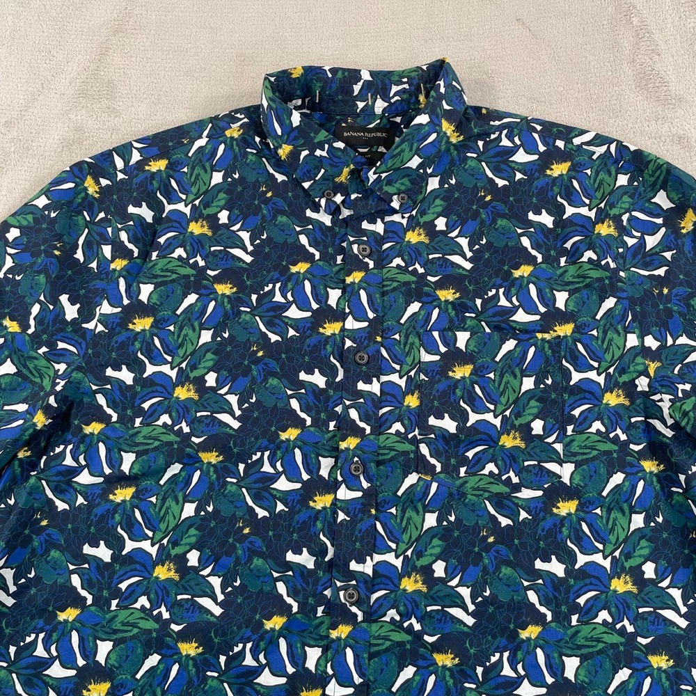 Banana Republic Hawaiian Shirt Men XL Multi Floral Slim Fit Short Sleeve NWOT